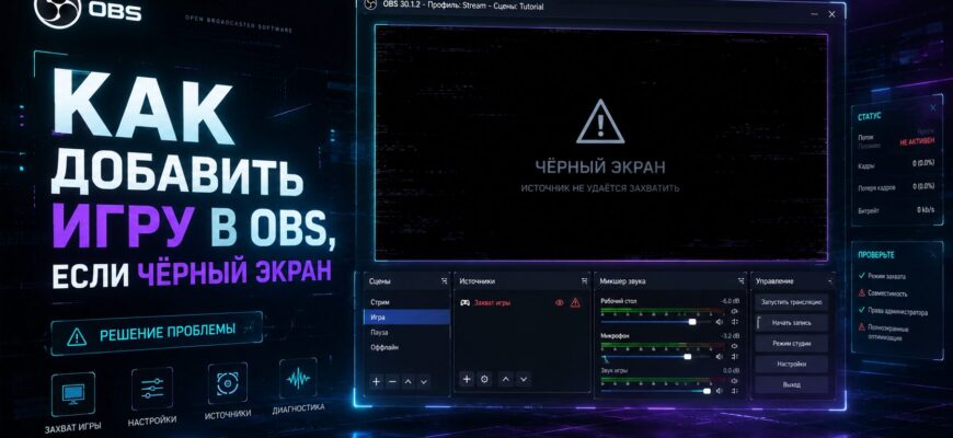 Как добавить игру в OBS, если чёрный экран