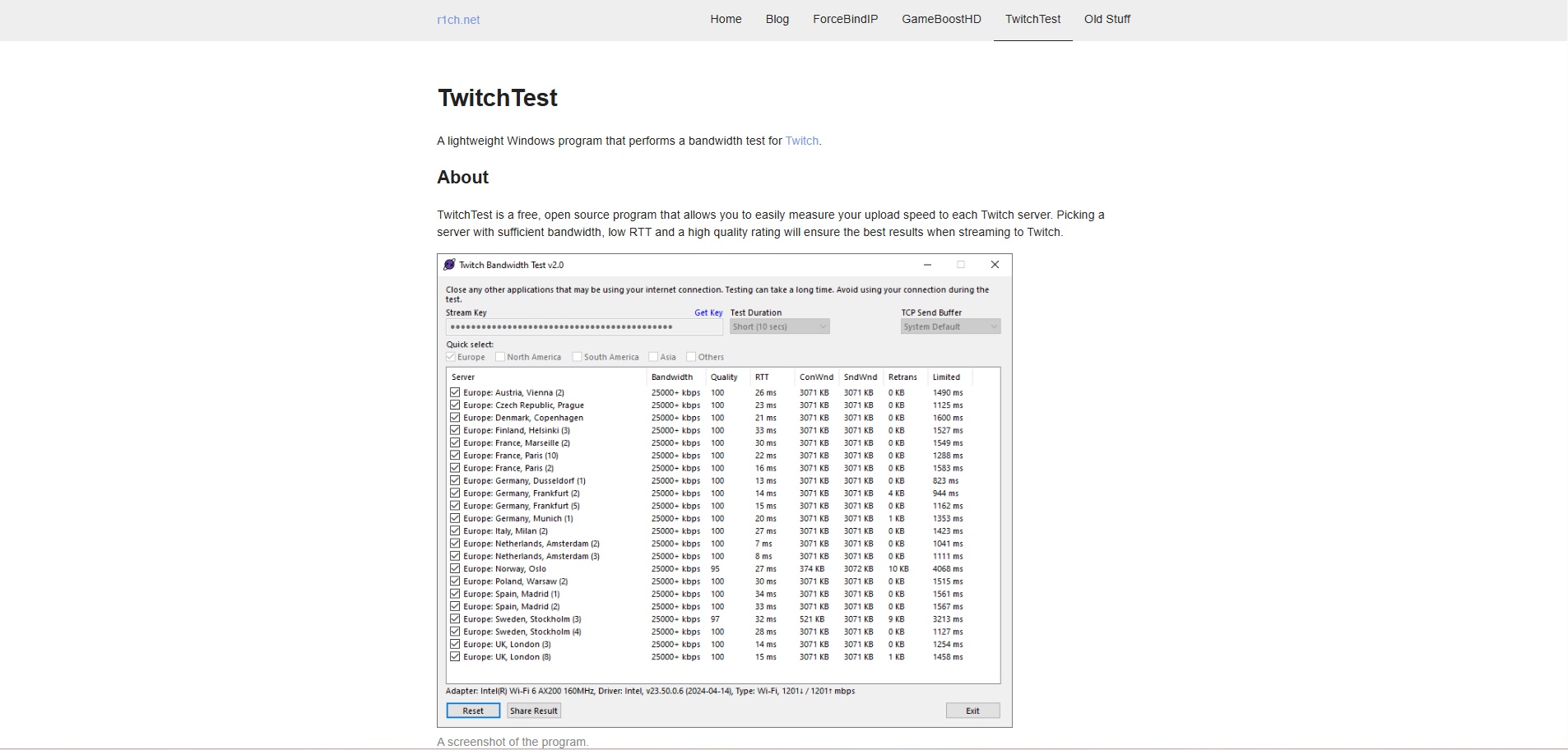 Официальная страница загрузки TwitchTest 2.0