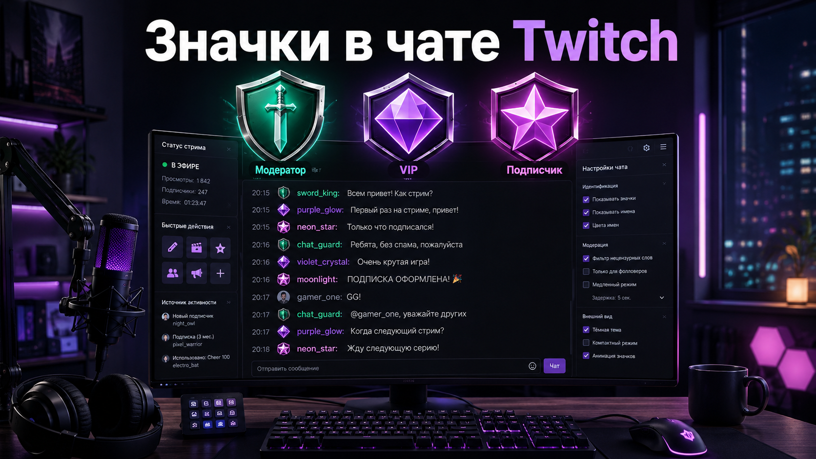 Что означают значки в чате Twitch: модератор, VIP, подписчик и другие