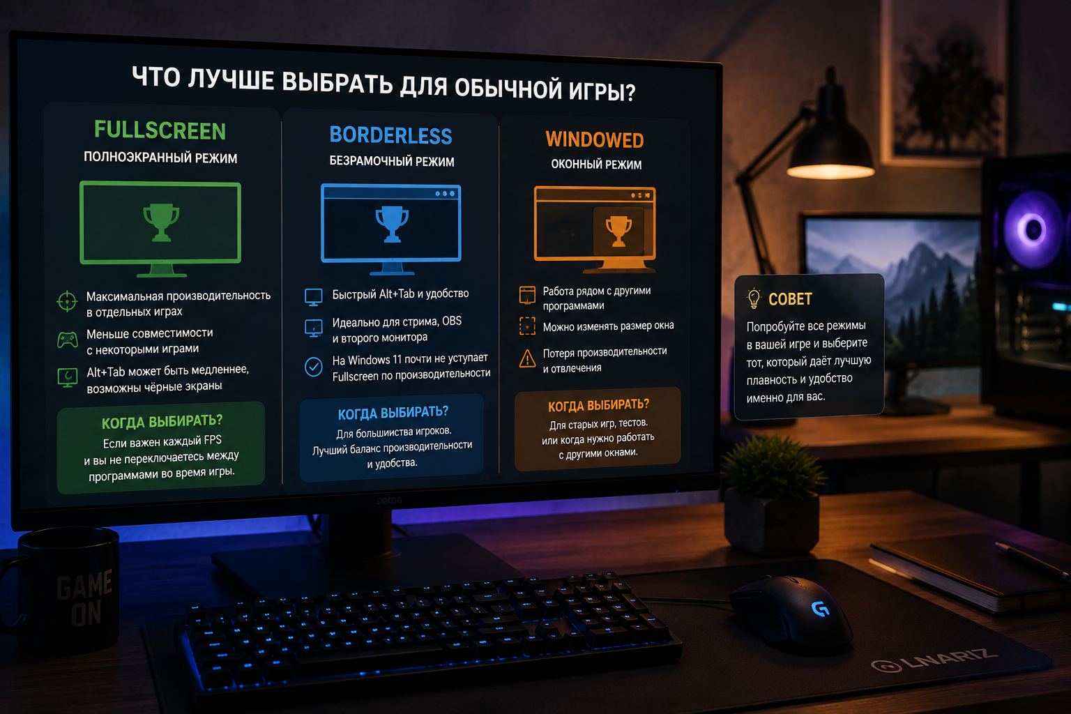 Что выбрать для игры — Fullscreen, Borderless или Windowed